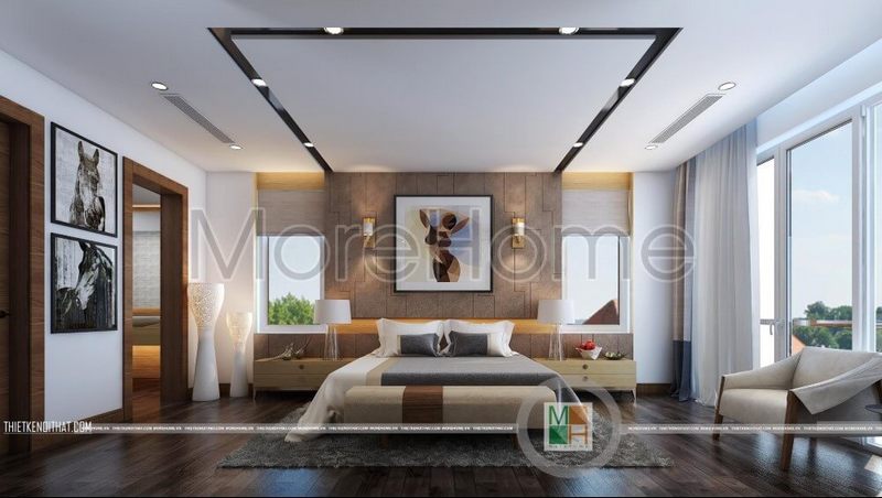 Mẫu giường ngủ gỗ tự nhiên với tông màu nâu trầm mang lại cảm giác thư thái cho gia chủ